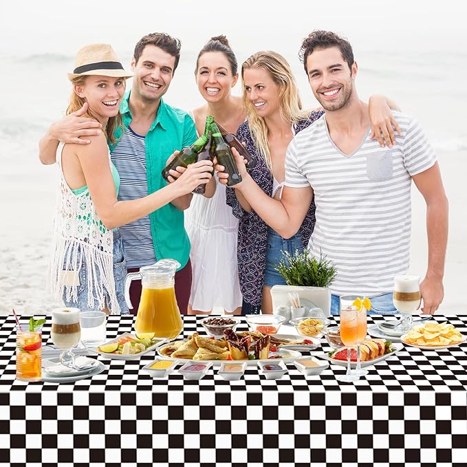 6 Pack Black and White Gingham Tablecloth Rectangular Buffalo Checkered Tablecloths Disposable Plastic Plaid Table Cover for Parties, Outdoor Picnic, Birthday, Wedding, Camping 54 × 108 Inch