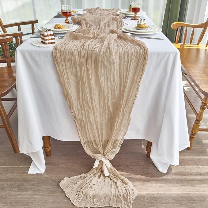 IVAPUPU 6 Pcs Cheesecloth Table Runner - 10ft Nude Easter Spring Boho Gauze Cheese Cloth Table Runners for Baby Shower Decoration Wedding Party Garden Farmhouse Decor
