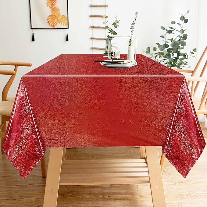 1 Pack Red Iridescent Plastic Tablecloth Disposable 54 × 108 Inch Glitter Holographic Foil Table Cloth Plastic Laser Rectangle Table Cover for Birthday Wedding Disco Party
