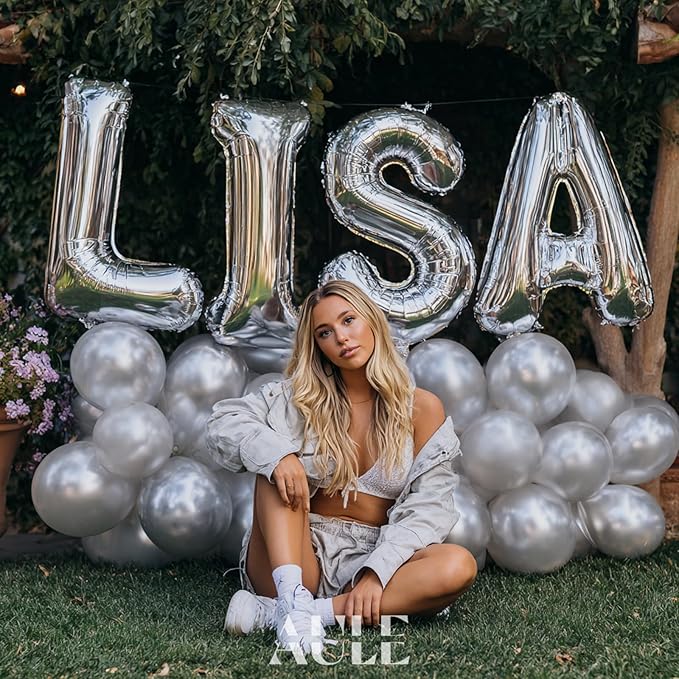 AULE 40 Inch Big Letter Balloon Silver A Large Foil Helium Alphabet Balloons A-Z for Birthday Anniversary Graduation New Year Party Decoration Supplies