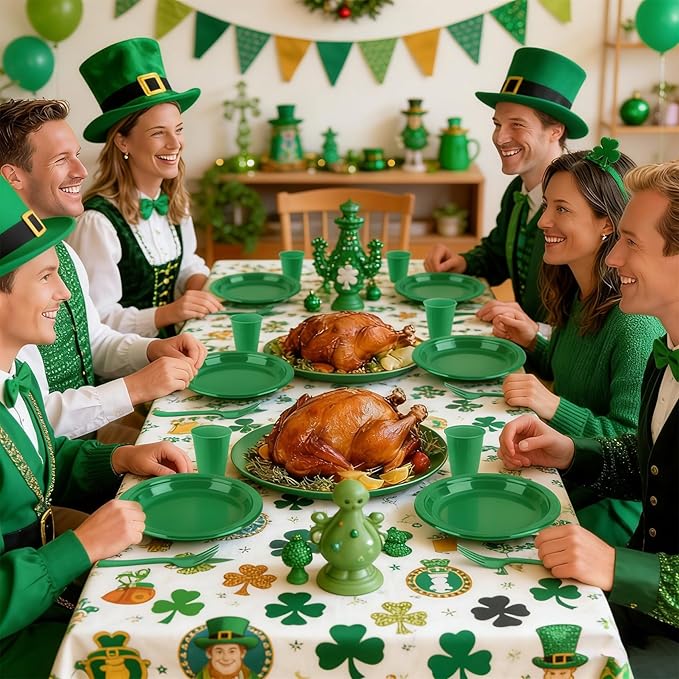 Disposable Green Plastic Plates for Party, 9'' Green Party Plates and Cups and Napkins Set for 50 Guests, Party Supplies Dinnerware for Birthday,Wedding, Christmas, BBQ