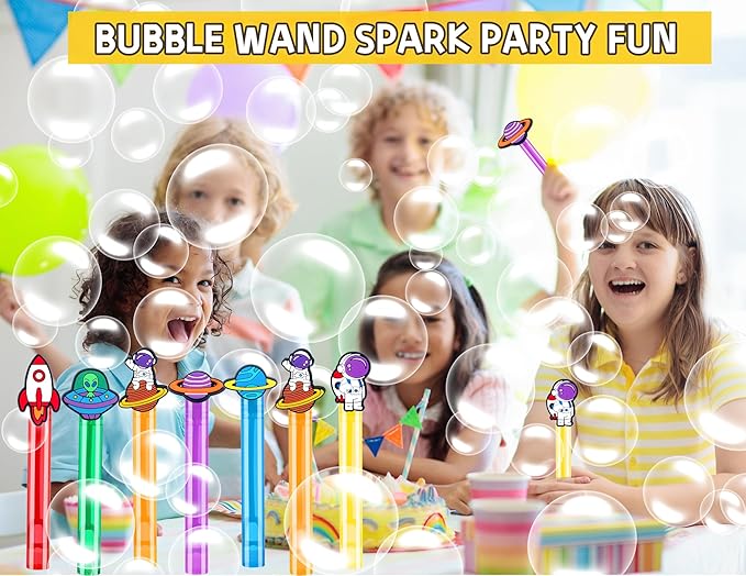 24Pcs Space Bubble Wands for Kids Astronaut Party Favors Supplies Decorations, Pinata Goodie Bag Stuffers & Classroom Prizes