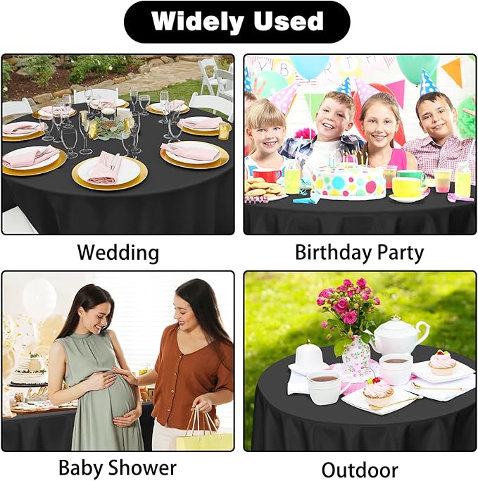 Kopokita 2 Pack Black Round Disposable Plastic Tablecloths 84 inch Party Table Covers