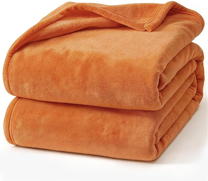 Hansleep Fleece Orange King Blanket, Super Soft Flannel Fuzzy Plush Cozy Blanket for All Seasons, Orange, King 90x108 Inches
