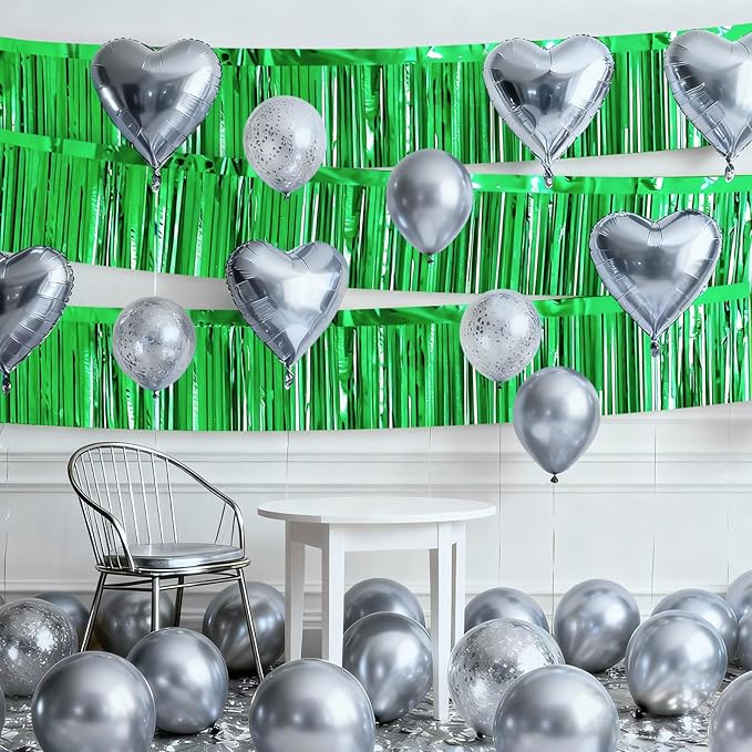 4 Packs Foil Fringe Garland Tinsel Streamers Shiny Wall Hanging Birthday Banner Backdrop for Graduation Wedding Anniversary Celebration Happy Birthday Party Decorations Green