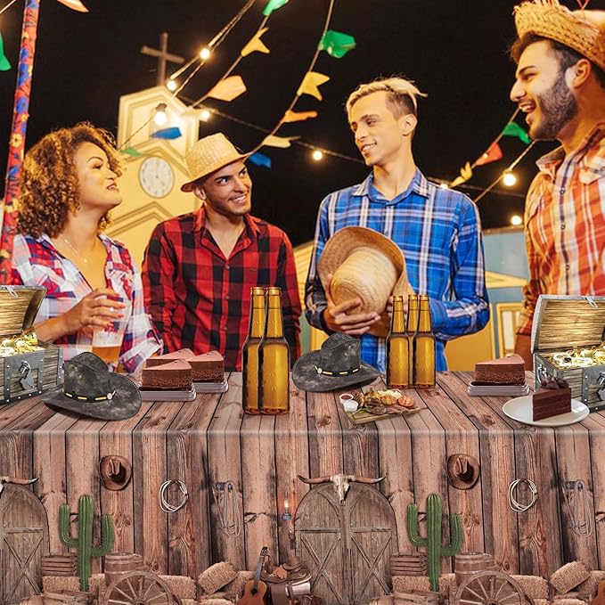 3 Pack Western Party Tablecloths, 54 x 108 Inch Disposable Plastic Western Cowboy Table Cover for Rustic Farmhouse, West Wooden House, Western Theme Birthday Decorations Outdoor Indoor Party Supplies