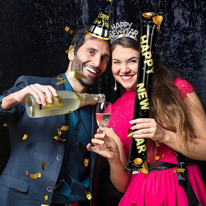 New Years Eve Party Supplies 2026 94PCS Happy New Years Decoration Hats Headband for 2026 Party Props Festival Decorations Count Down NYE Party Supplies Favors (Black Gold -1)