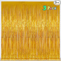 Foil Fringe Curtains Party Decorations for 2026 NYE - Melsan 3 Pack 3.2 x 8.2 ft Tinsel Curtain Party Photo Backdrop for Birthday Party Baby Shower or Graduation Decorations (Pure Gold)