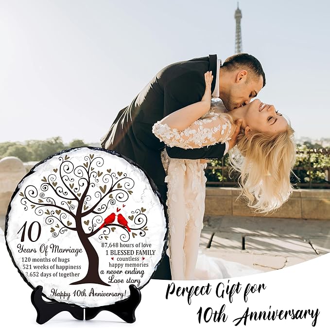 Tin Couple Slate Plate – 10th Anniversary Wedding Gifts for Couple, Parents – 10th Anniversary Wedding Gift Ideas – 10 Years of Marriage Decoration Plaque, Keepsake (Tin/Aluminum)