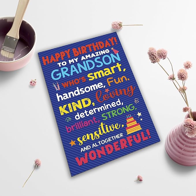Happy Birthday Card for Grandson from Grandparents, Heartwarming Greeting with Positive Words Design, Birthday Card Gift for Grandson from Grandma or Grandpa