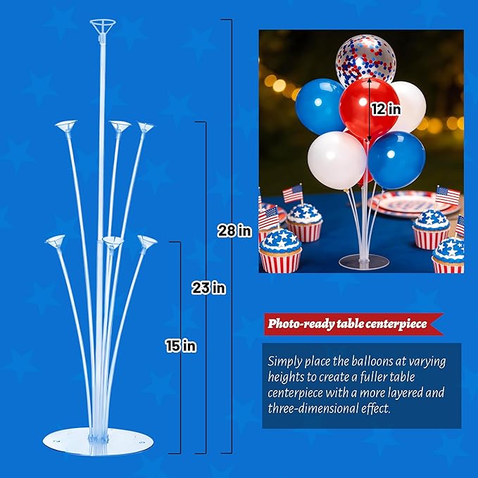JOYYPOP 4th of July Balloon Centerpieces for Tables 4 Sets Balloon Stand Kit with 40 Red White Blue Confetti Balloons Patriotic 250th Anniversary Independence Day Table Decorations