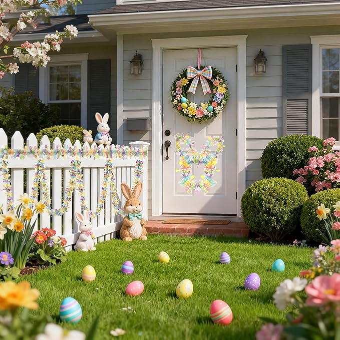 50 Ft Easter Garland Decor,Metallic Tinsel Hanging Garland with Colorful Eggs Decorations for Home Tree Mantle Bedroom Office Classroom Party Holiday Indoor Outdoor