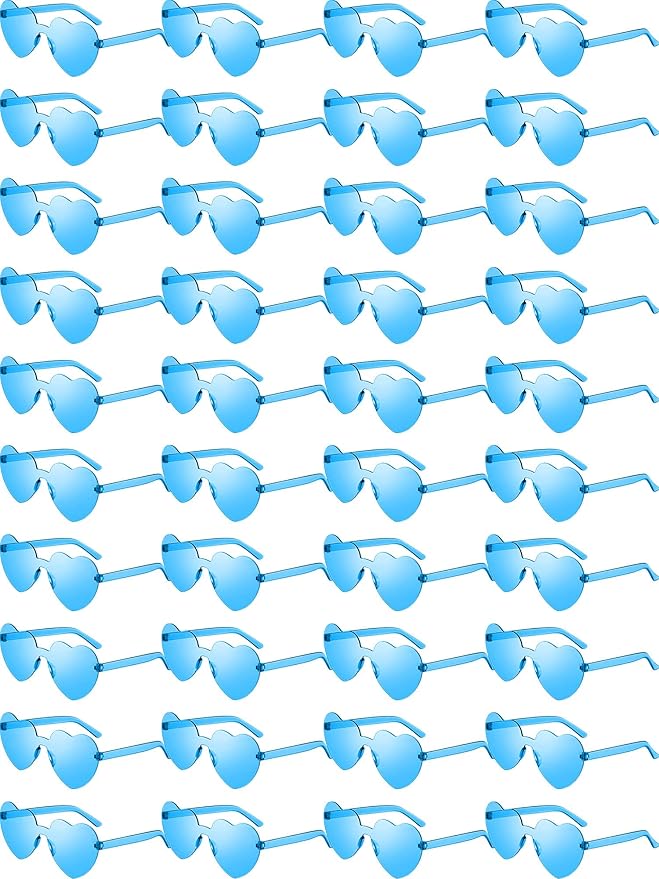 Weewooday 40 Pairs Heart valentines Glasses Rimless Heart Shaped Frameless Sunglasses Transparent Sunglasses Tinted Eyewear