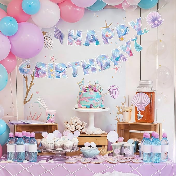 Mermaid Party Decorations Happy Birthday Banner Mermaid Party Banner Garland for Birthday Party Decorations Mermaid Party Supplies