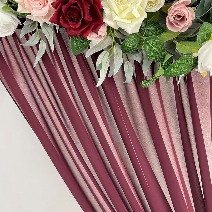 Sheer Chiffon Backdrop Curtains 10ft x 10ft(5ft x 2Panels)， Chiffon Fabric Drapes for Wedding, Long Sheer Curtain for Living Room, Arch Party Stage Decoration(Burgundy, 120 x 120 Inch)