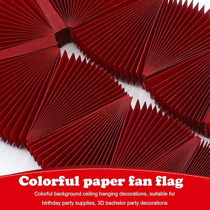 Weekgrat 3 Pack Wedding Paper Fans Garland 15.6ft Colorful Background Ceiling Hanging Decorations Paper Garland Decorations Set for Birthday Party Supplies 3D Bachelorette Party Decoration (Red)
