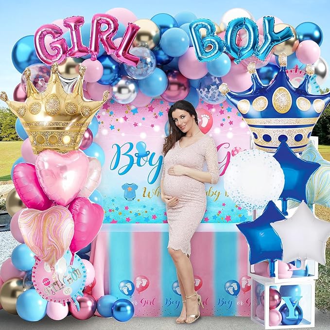 Pink And Blue Crown Balloons Set For Boy or Girl Baby Shower Gender Reveal Pary Decorations