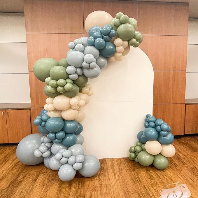 Dusty Green Blue Balloon Arch Kit, Pastel Sage Green Slate Blue Beige Apricot Latex Balloons Garland Kit for Women Men Neutral Birthday Wedding Baby Bridal Shower Jungle Safari Party Decorations