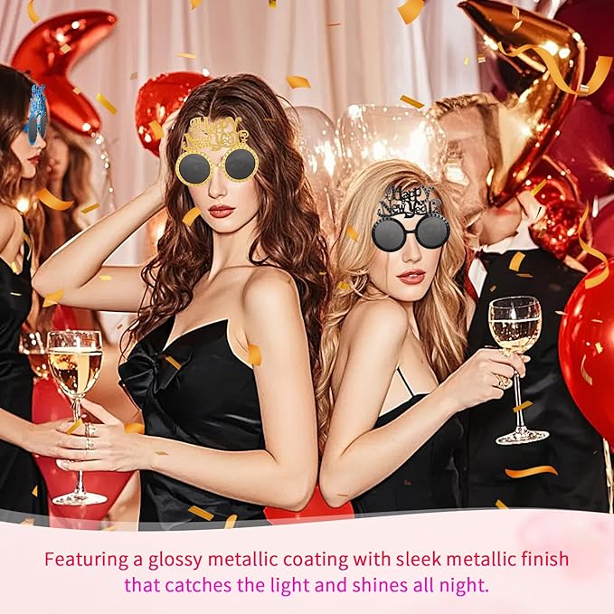Happy New Year Metallic Glasses Shiny 2026 Party Eyeglasses for Adults & Kids Fun NYE Accessories & Photo Booth Props