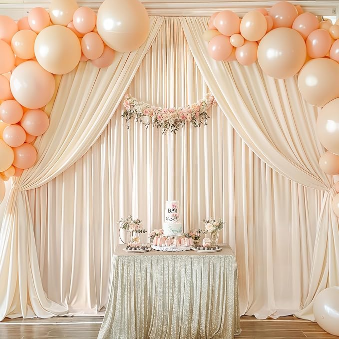 40x10FT Champagne Backdrop Curtains for Wedding Parties, Wrinkle Free Polyester Photography Backdrop Drapes for Wedding Baby Shower Birthday Parties Stage Background Stand Decorations 4x10ft,10 Panels