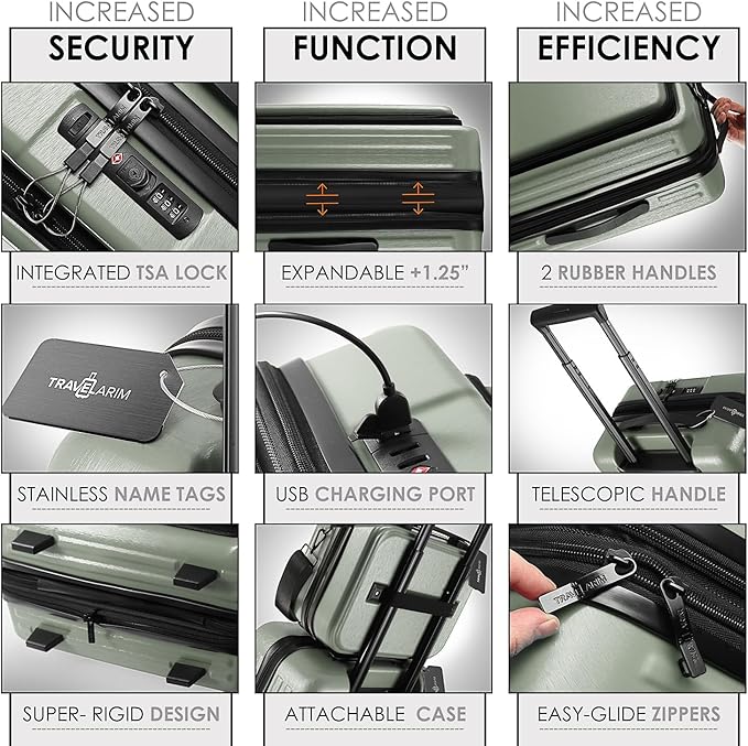 TRAVELARIM Hard Shell Luggage Sets with Spinner Wheels 4 Piece, Expandable Large Suitcases with TSA Lock, Travel Large Suitcase Set, Sage Green Luggage Set