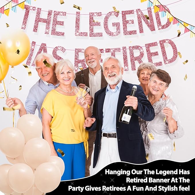 The Legend Has Retired Banner Rose Gold Glitter Pre-Strung No DIY Retirement Banner Decorations for Men Women Retirement Party Supplies(Rose Gold)