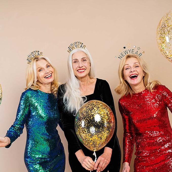 Happy New Year Headbands for Women, New Year’s Eve Hat Star Hairbands New Year Party Supplies Holiday Gifts