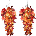 Halloween Garland Decor Indoor Table Decorations Fall Wall Hanging Artificial Black Maple Leaf Vine Decorations for Home (2 Pcs Fall Light, Set with Light)