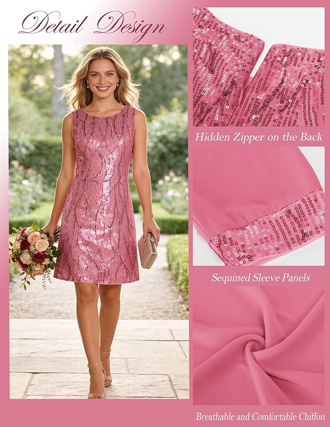 GRACE KARIN Women's Sequin Dress - Wedding Guest & Mother of The Bride Formal Dress - Two Piece Knee Length