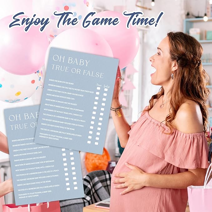 Minimalism Baby Shower Game Kits - Mist Blue - Guess Who Mommy Or Daddy - 30 Fill In Style Game Cards Each Set, Party Favor, Gender Reveal, Baby Announcement - A03