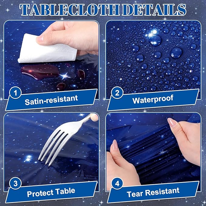 3 Pack Plastic Space Tablecloth, 54 x 108 Inch Disposable Galaxy Themed Tablecloth Waterproof Rectangle Star Party Table Cover for Home Party Decorations