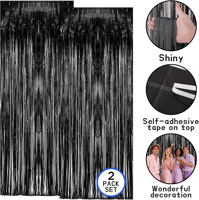 7-Pack Graduation Party Decorations Set, 3 Black Gold Graduation Tablecloths 54x108in, 2026 and Grad Balloons, 2 Foil Fringe Curtains for High School College Graduation Party Photo Booth