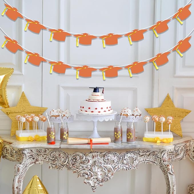 16PCS Orange 2025 Congrats Grad Banner, Glitter 2025 Graduation Decorations Banner, Class of 2025 Banner Garland High School College Graduation Party Decorations Supplies Decor