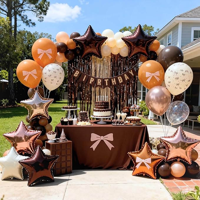 Brown Bow Balloons, Neutral Brown Balloons 50pcs 12 Inch Dark Coffee Tan Metallic Gold Nude Sand White Clear for Girl Women Brown Birthday Bow Theme Party Wedding Engagement Coffee Decoration