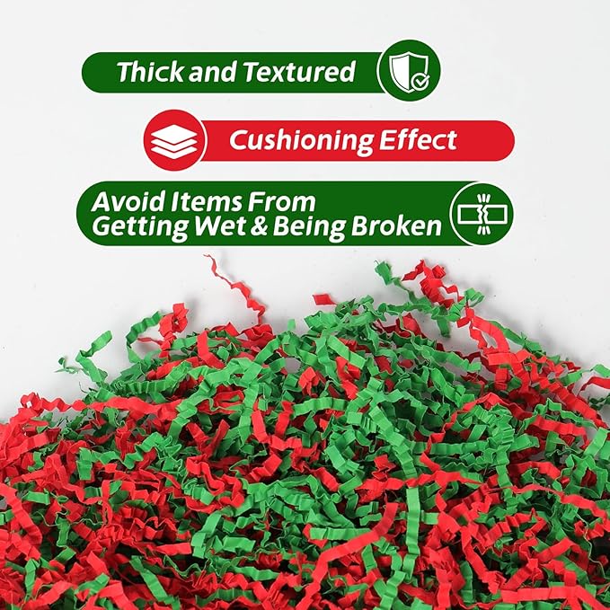 Ehpiern Crinkle Paper Filler, 1LB Christmas Crinkle Cut Shredded Paper Gift Boxers Filler Stuffing Decoration for Valentine's Day Holiday Party Birthday Wedding & Anniversaries(Red/Green)