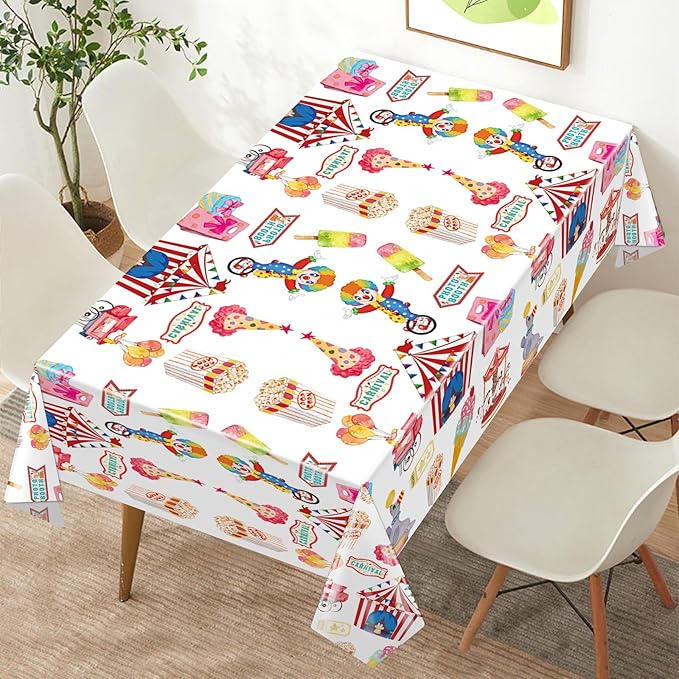 Hxezoc 54 x 108 Inch Circus Party Tablecloths Disposable Plastic Carnival Table Cover for Carnival Birthday Party Decorations Outdoor Indoor Supplies