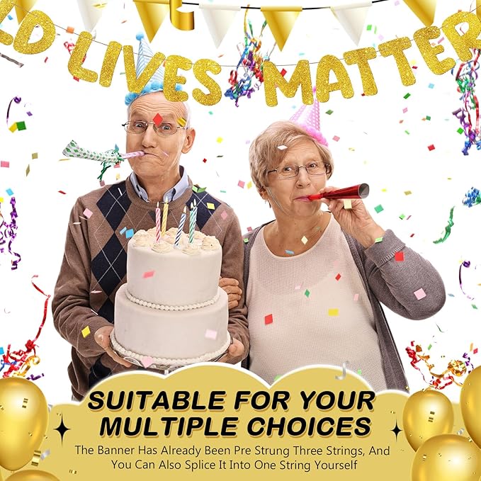 Fulmoon Pre Strung Banner 6.56 ft Funny Birthday Retirement Party Decorations 80th 70th 60th 50th Retirement Party Garland Bunting Decorations for Men Women(Glitter Gold)
