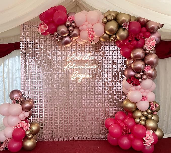 Shimmer Wall Backdrop Pink Sequin Backdrop 24pcs Round Panels Shinny Birthday Party Anniversary Engagement Decoration