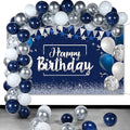 Tatuo Navy Blue Birthday Confetti Balloons Kit Set Photography Backdrop Banner Package for Boys Girls Men Women Birthday Party Decorations Supplies(Navy Blue and Silver)