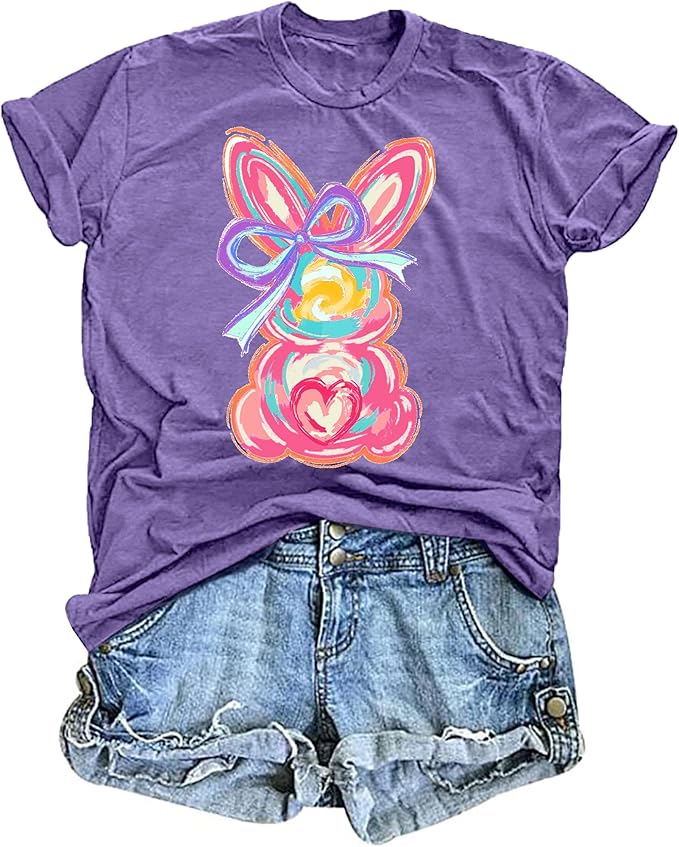 LAZYCHILD Women Easter Teacher Shirts: Funny Treat All with Kindness T-Shirt Bunny Rabbit Tee Tops