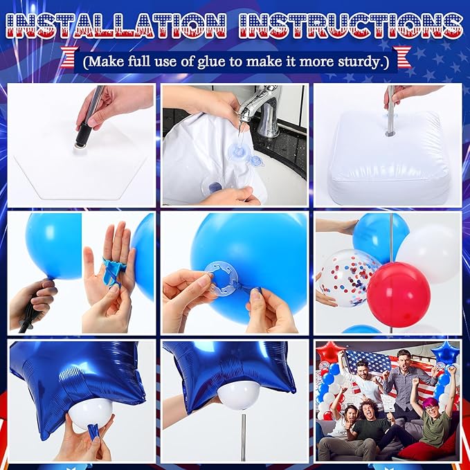Kasyat 2 Sets 4th of July Balloon Column Stand Kit with Foil Star Balloons Blue and Red White Arch Kit for Floor for Patriotic Memorial Day 250th Anniversary Independence Day Decorations