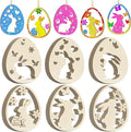 36PCS Wooden Easter Ornaments to Paint, 6 Styles DIY Blank Unfinished Wood Egg Cutouts Ornament for Crafts Hanging Decorations Happy Easter Hallow Egg Rabbit Bunny Butterfly Flower Hen