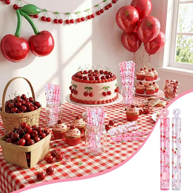 32 Pcs Cherry Themed Bubble Wands Sweet Bubbles Party Favors for Adult Summer Activity Birthday Party Goodie Bag Stuffers Gifts Wedding Supplies