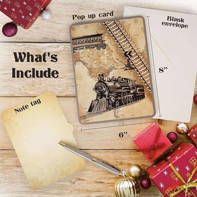 Steam Train 3D Pop Up Birthday Card for Men, Vintage Steam Train Design, Handmade Birthday Card, Ideal Gift for Father's Day, Birthday for Dad, Grandad, Husband, Men, Boyfriend, Adults; 6" x 8"