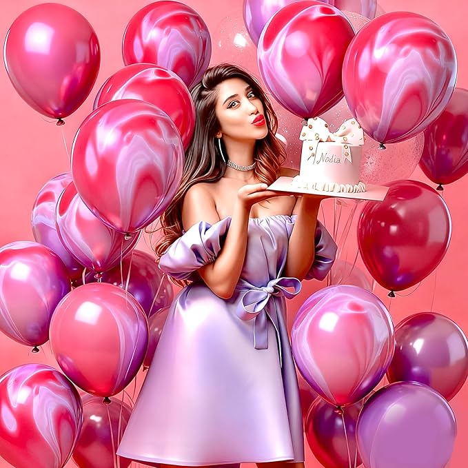 Pink Marble Balloons Red Hot Pink Balloons Marble Agate Latex 12 Inch 50PCS Pink Tie Dye Balloons Swirl for Birthday Party Christmas Decorations Valentine Day Wedding Festival