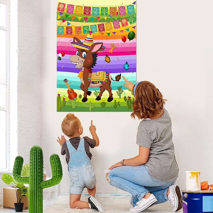 NEBURORA Pin The Tail on The Donkey Mexican Donkey Game with 24Pcs Tails Cinco De Mayo Party Mexican Party Fiesta Themed Taco Party Decorations Kids Birthday Supplies