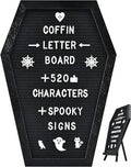 Coffin Letter Board - 520 Characters Spooky Halloween Characters with Wooden Stand and Canvas Bag - 16x11 Inches - Felt Message Board for Home Office Halloween Supplies & Decor (Black)