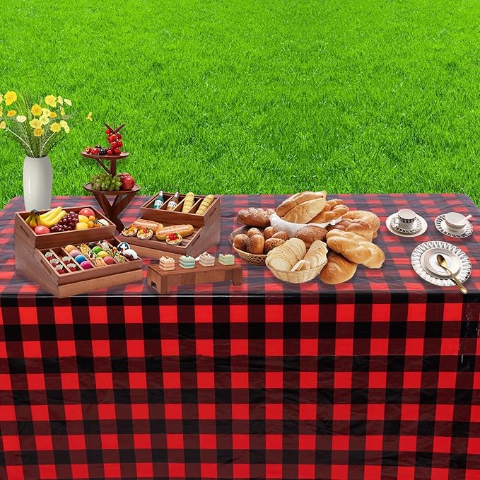 Kesfey 3 Packs Buffalo Check Plaid Table Cloth 54 x 108 Inches Red and Black Gingham Christmas Party Tablecloth Winter Plastic Checkered Tablecover for Dinner Picnic