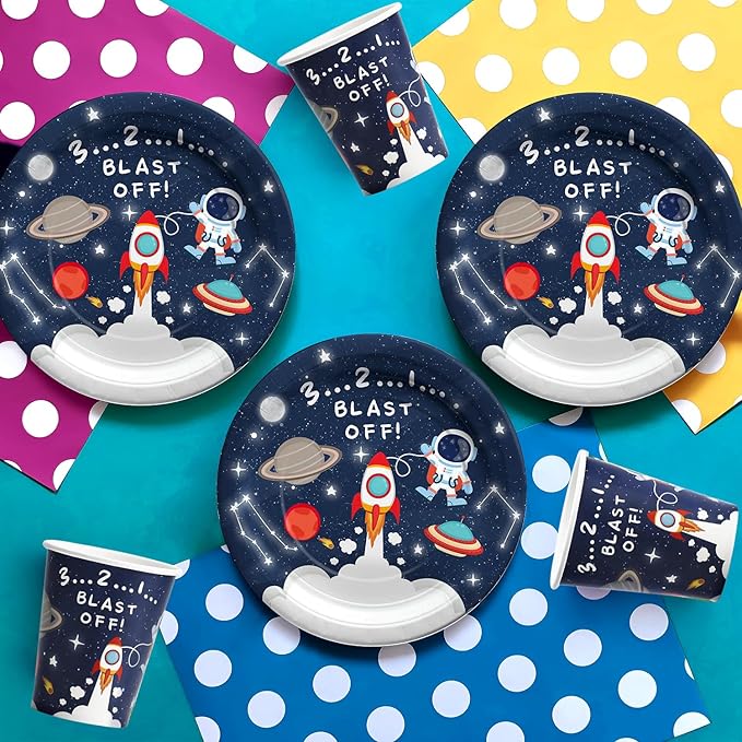 Space Birthday Decorations Tableware Boys - Outer Space Theme Party Supplies, Paper Plates, Napkin, Cup, Cutlery, Galaxy Space Astronauts Theme Party Decorations For Baby Shower | Server 24
