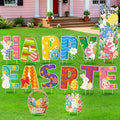 15PCS Happy Easter Yard Signs Set, 34” Large Happy Bunny & Egg Outdoor Easter Decorations on H-Shaped Metal Stand, Outdoor Lawn & Garden, Easter Party, Pathway, Patio, Spring Holiday